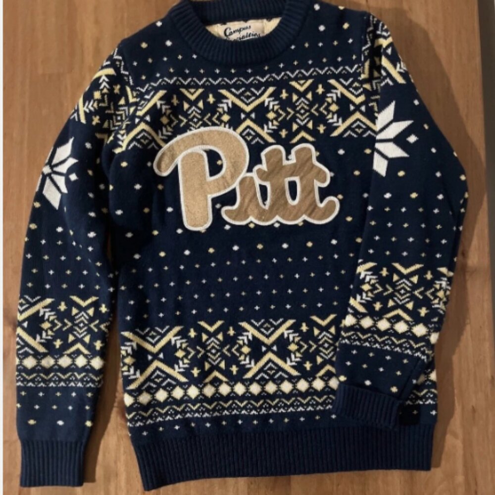 Pitt Panthers Sweater Small Campus Specialties Navy Gold Excellent Condition